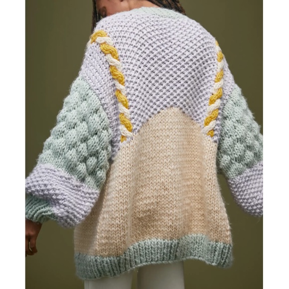 NWOT Vicky Knits Pastel Patchwork Cardigan Handknit Chunky Wool Blend One Size - Picture 2 of 16